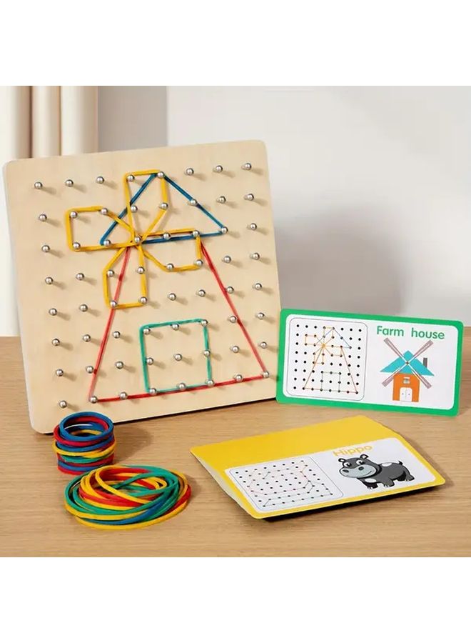 لعبة لوح الأوتاد الهندسية لعبة ألغاز تعليمية للأطفال من 3 إلى 6 سنوات مع بطاقات أنماط منزل شجرة عيد الميلاد - Image 3